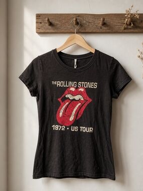 the Rolling Stones Black Tee with Red Tongue Graphic